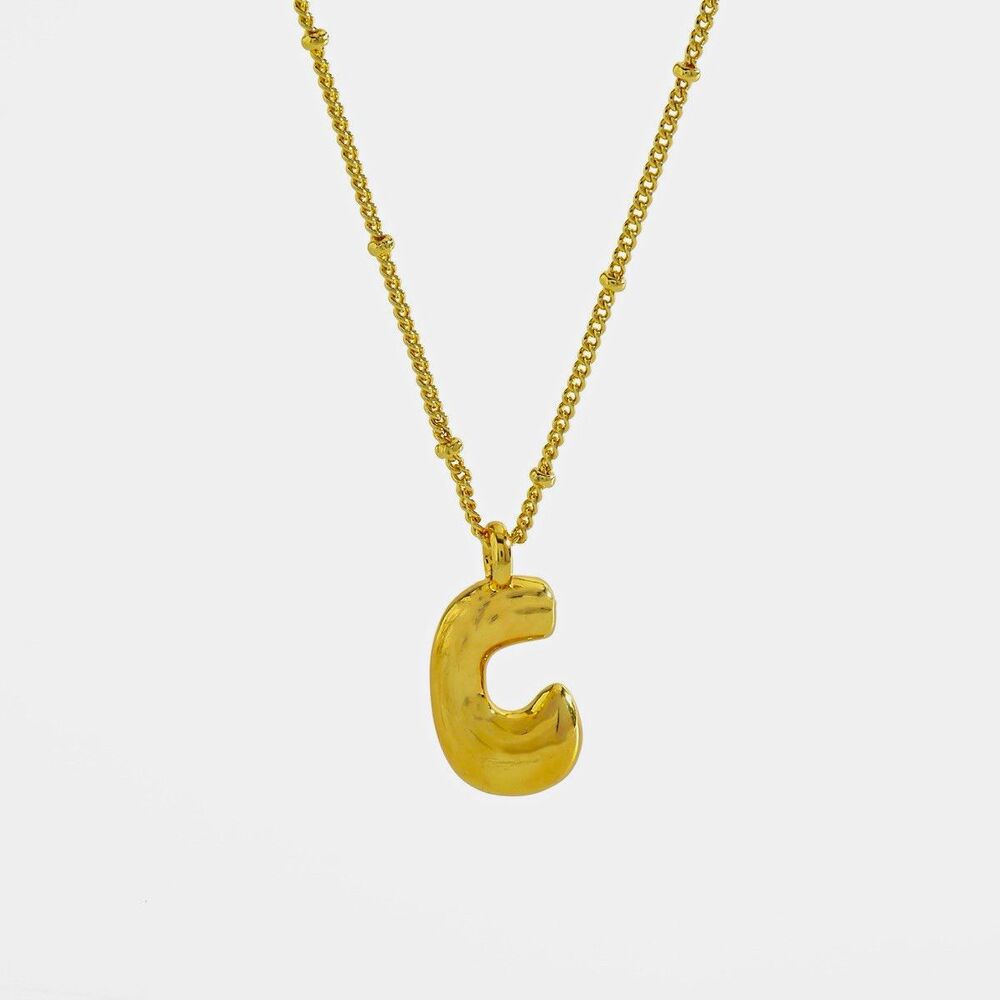 14K Gold Plated Initial C Pendant Necklace Gold Tone Cable Chain Women
